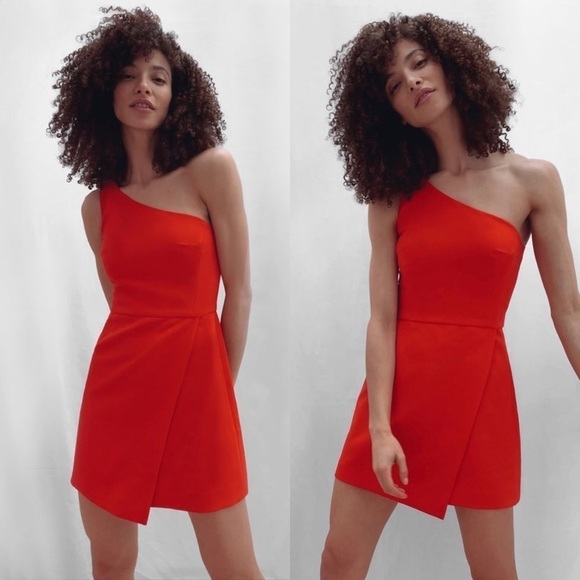 French Connection Whisper One-Shoulder Envelope Minidress In Color Flame Size 0 - Picture 2 of 12
